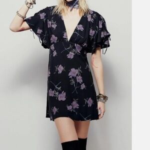 Free People Black and Purple Floral Dress
